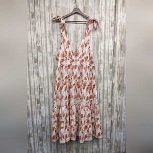 House of Harlow Linen Blend Strap Tie Midi Dress Resort Wear XL